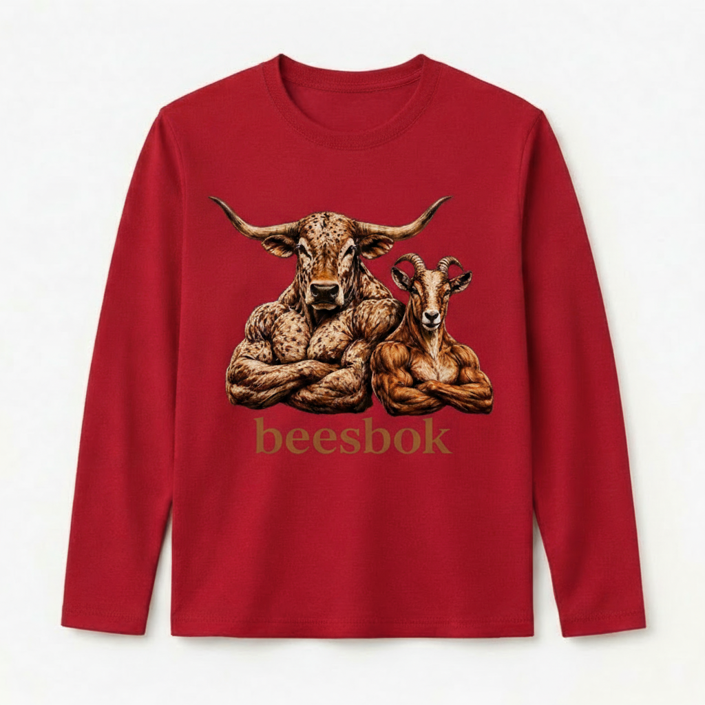 Beesbok Muscular Logo on Red Shirt