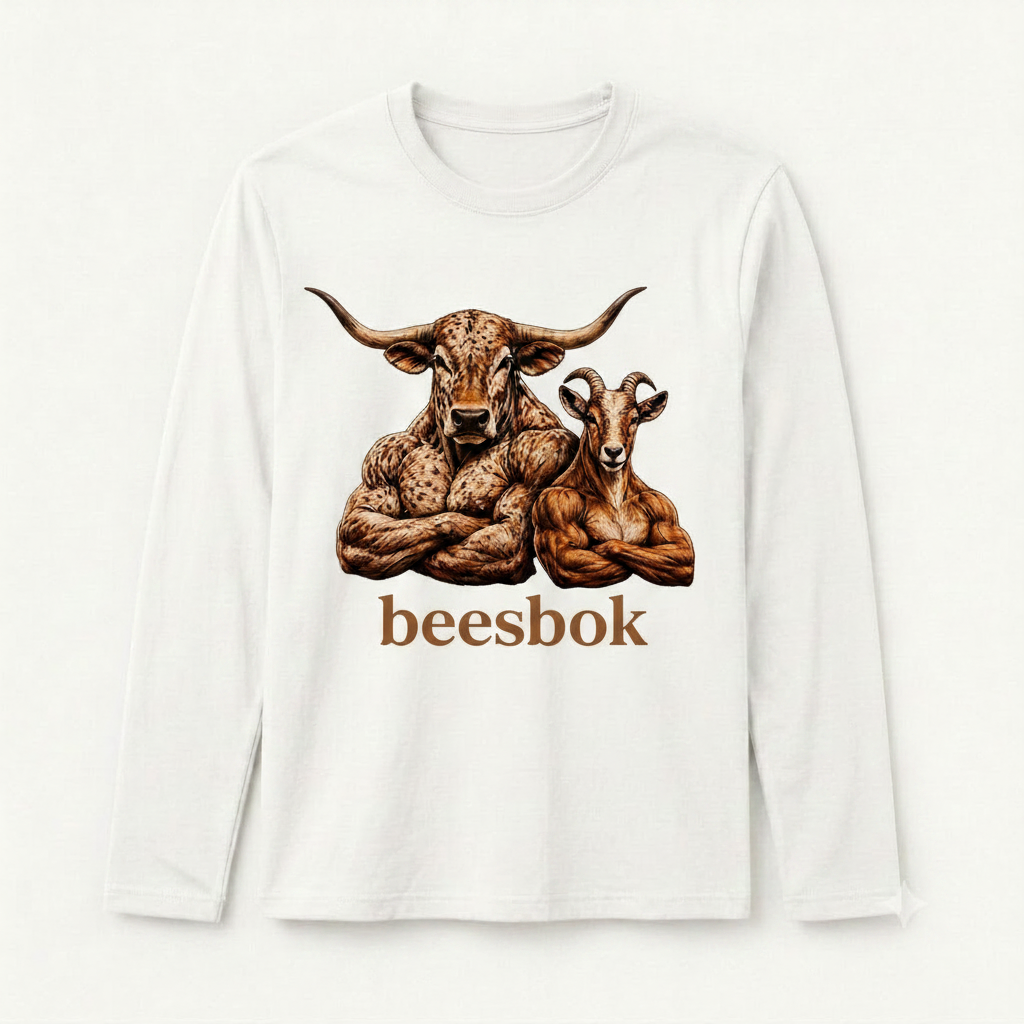 Beesbok Muscular Logo on White Long-Sleeve Shirt