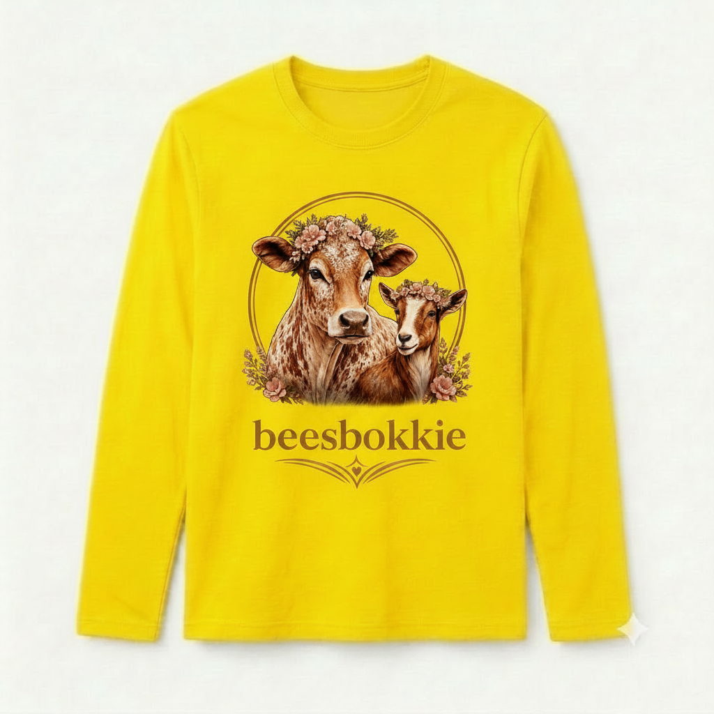 beesbokkie Floral Logo on Yellow Shirt - Tighter Spacing
