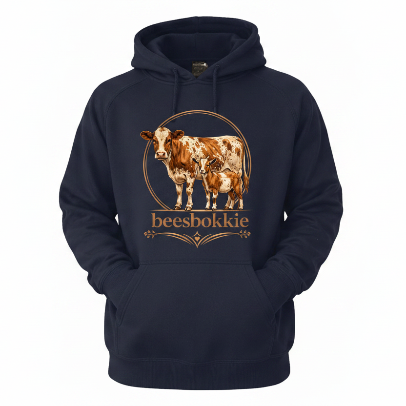 Navy hoodie with beesbokkie logo