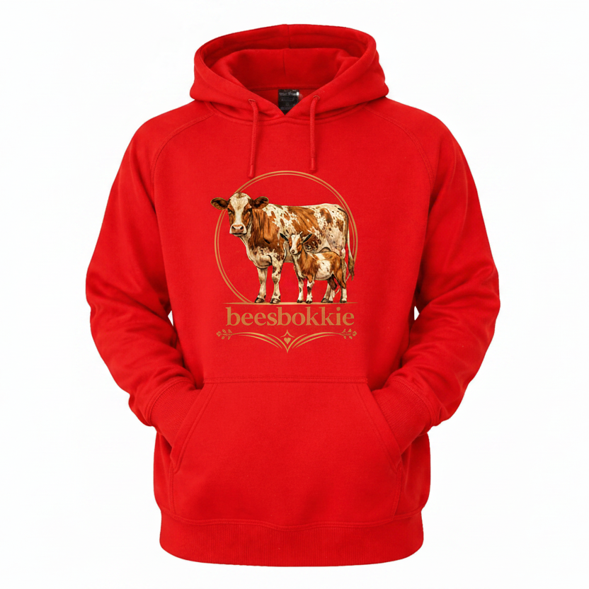 Red hoodie with beesbokkie logo