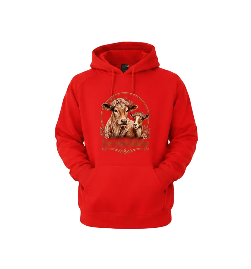 Red hoodie with logo