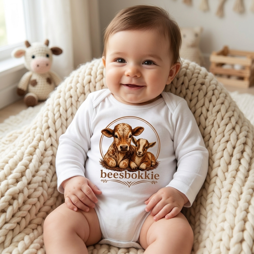 Boys beesbokkie Baby Grow - White