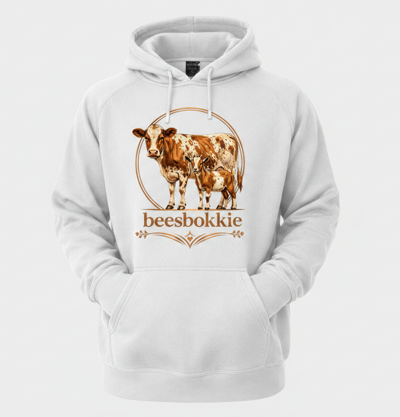 White hoodie with beesbokkie logo